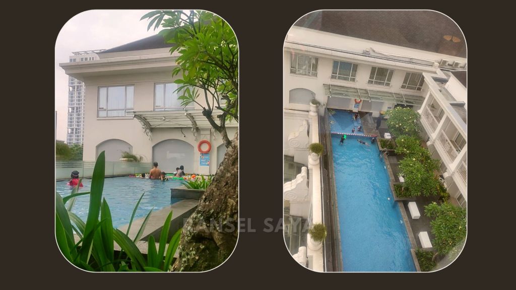 Kolam renang anak dan dewasa di Grand Zuri BSD. Kolam renang anak dilengkapi dengan bola-bola plastik