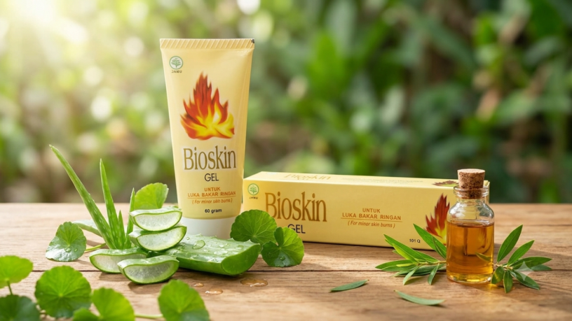 bioskin gel jamu borobudur untuk kulit terbakar, gatal dan digigit serangga.